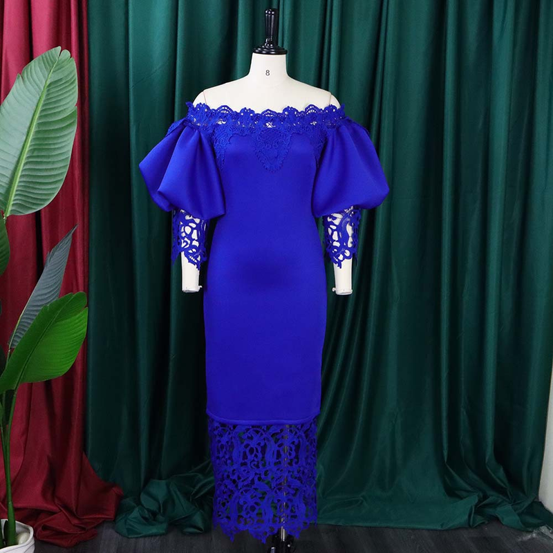 Herbst Neuheiten Afrikanische Plus Größe frauen Mode Elegante Spitze Splice Eine Linie Hals Kleid Party Prom Maxi Dresses168_voghion.com