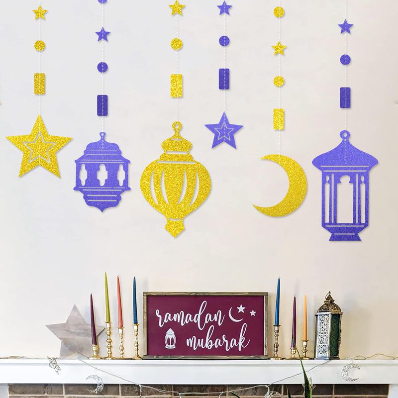 Cross-Border Middle Eastern Party Decorations Star Moon Festival Atmosphere Arrangement Garland Hanging Ornaments_voghion.com
