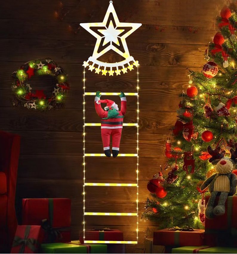 Decorazione da parete a LED con albero di Natale e scala di Babbo Natale, luci colorate per esterni_voghion.com