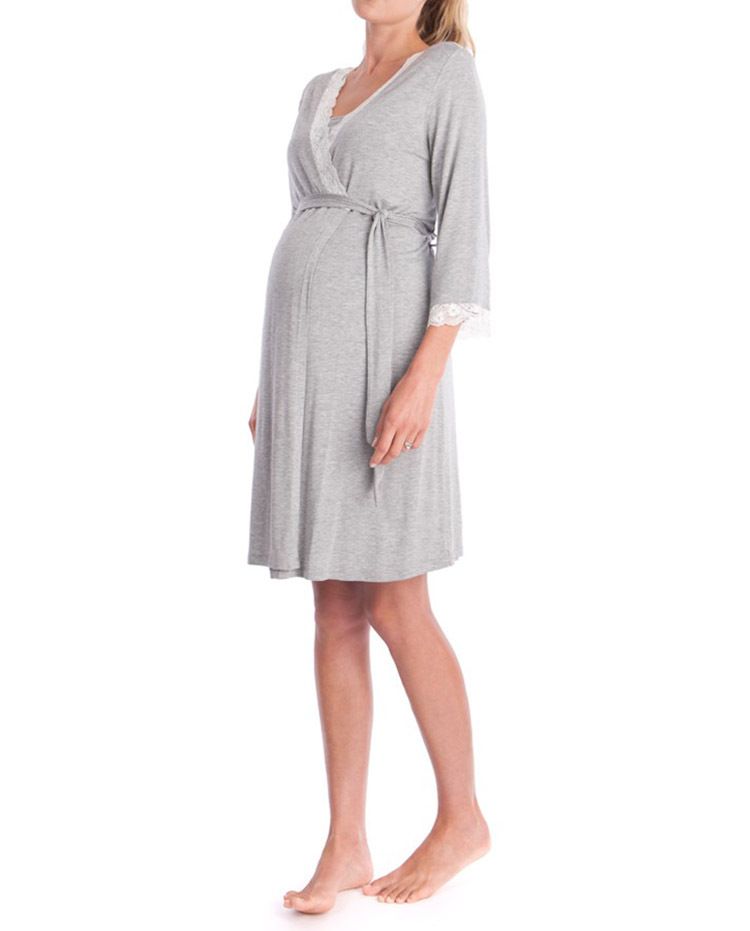 Pigiama abito premaman con maniche a 3/4 e pannello in pizzo moda 2024_voghion.com