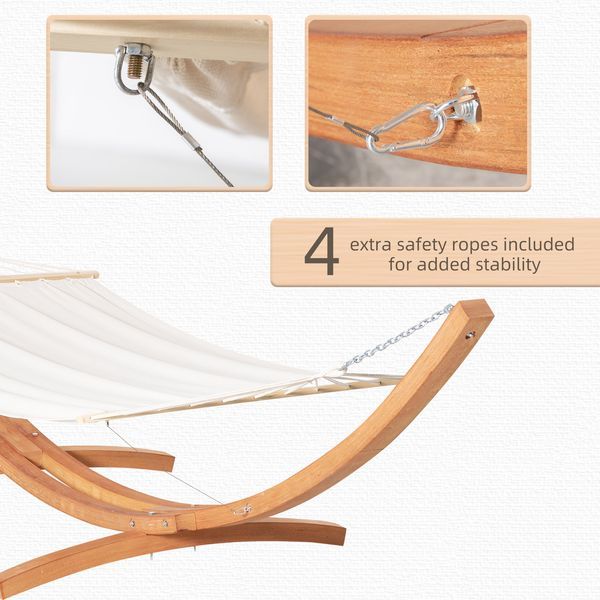 154'' X 47'' Outdoor Hammock, Arch Wooden Hammock With Stand, Single Bed W/ Straps And Hooks, White_voghion.com
