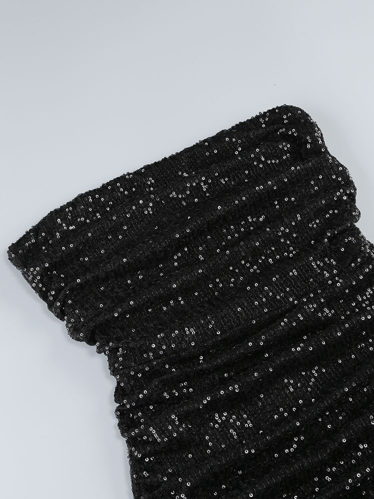 Cross border high end European and American women's sequined sexy hip wrapped tube top dress with detachable large bow decoration dress skirt_voghion.com