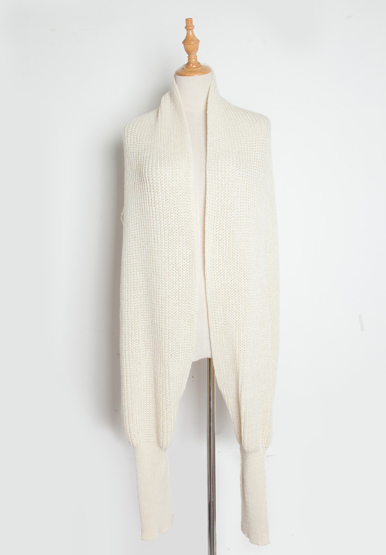 Women's Scarves version solid color acrylic wool knitted scarf with sleeves_voghion.com