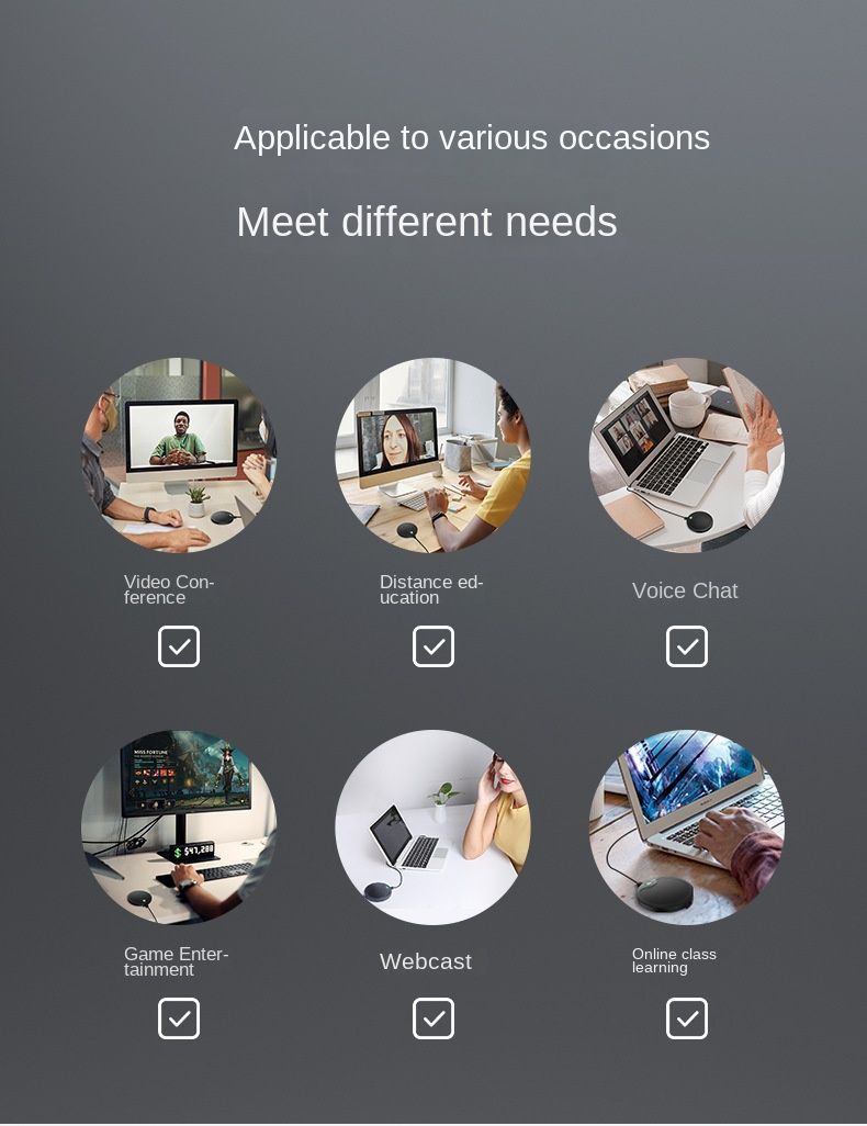 Microfono per streaming live per conferenze: audio nitido, portatile, plug-and-play, acquisizione audio omnidirezionale a 360°, disattivazione audio con un solo tocco, elevata compatibilità_voghion.com