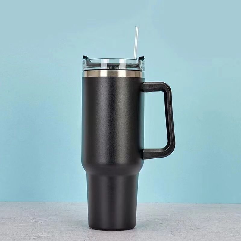 Gobelet de voiture unisexe grande capacité, gobelet à glace en acier inoxydable, gobelet isolant avec paille, gobelet à poignée pratique_voghion.com