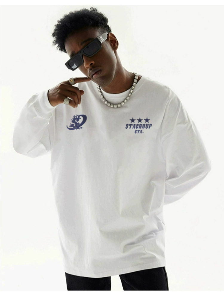 Herren STA National Fashion Brand Schweres Langarm-T-Shirt aus reiner Baumwolle für Herbst 2023 Neues lockeres, lässiges, vielseitiges Oberteil_voghion.com