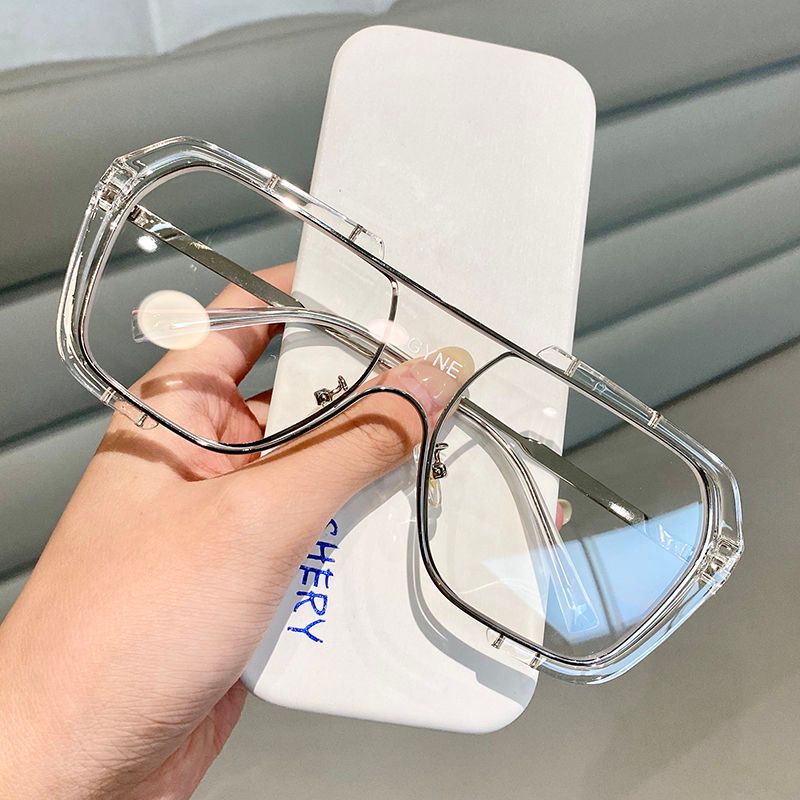 One-piece Large Frame Square Sunglasses Women's Retro Ins Yellow Sunglasses Men's Driving UV Protection_voghion.com