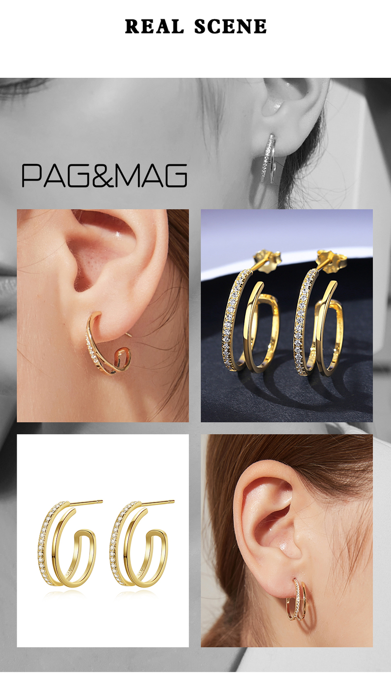 Orecchini a cerchio placcati in oro con zirconi cubici Orecchini a cerchio rotondi geometrici in argento sterling con CZ_voghion.com