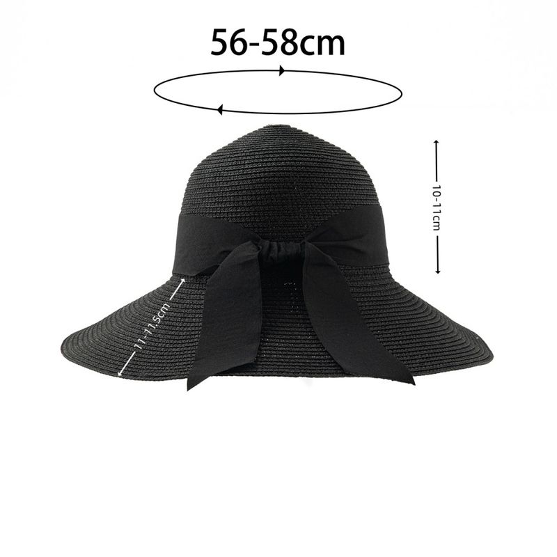 Women's Bow Decor Straw Sun Hat - Wide Brim UV Protection Hat For Beach & Summer Travel_voghion.com