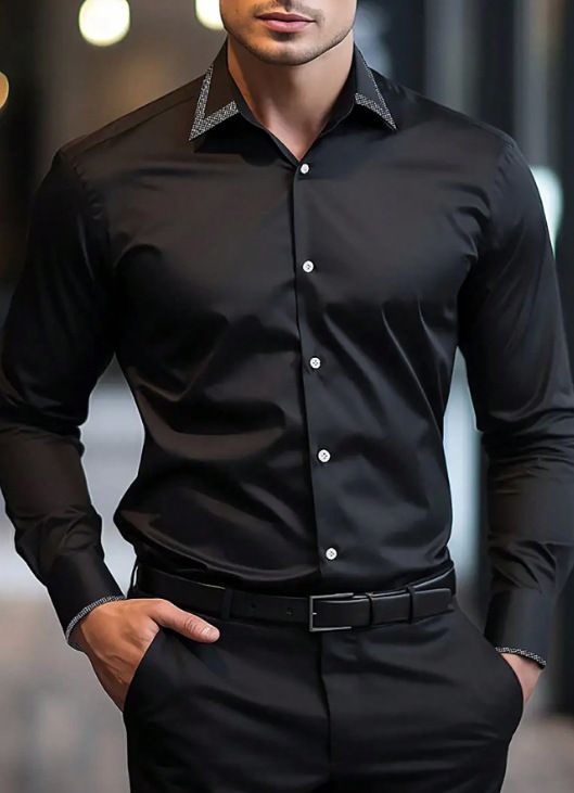 Camicia da uomo slim casual business alla moda, a maniche lunghe, con colori coordinati, nuova moda da strada_voghion.com