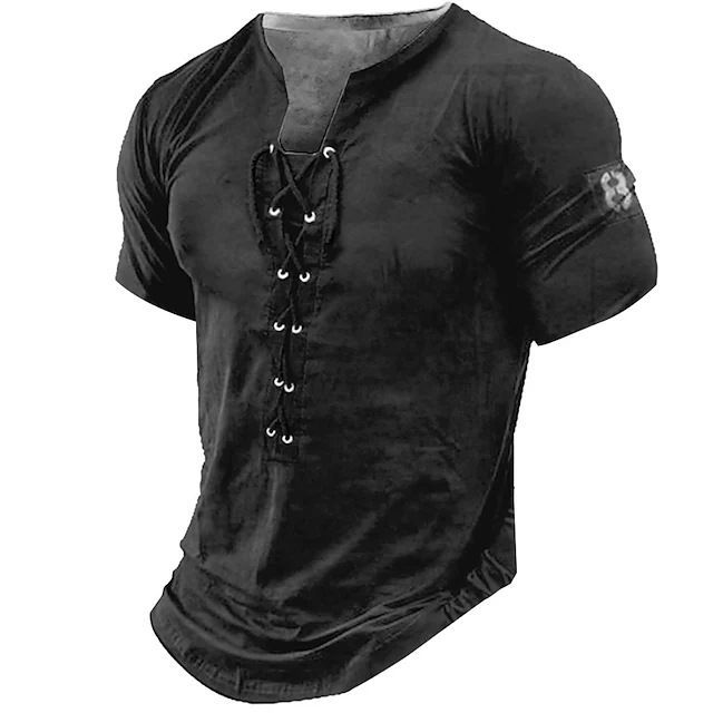 T-shirt à manches courtes pour homme, imprimé graphique, numéro, Henley, vêtements, impression 3D, lunettes, corde, hauts_voghion.com