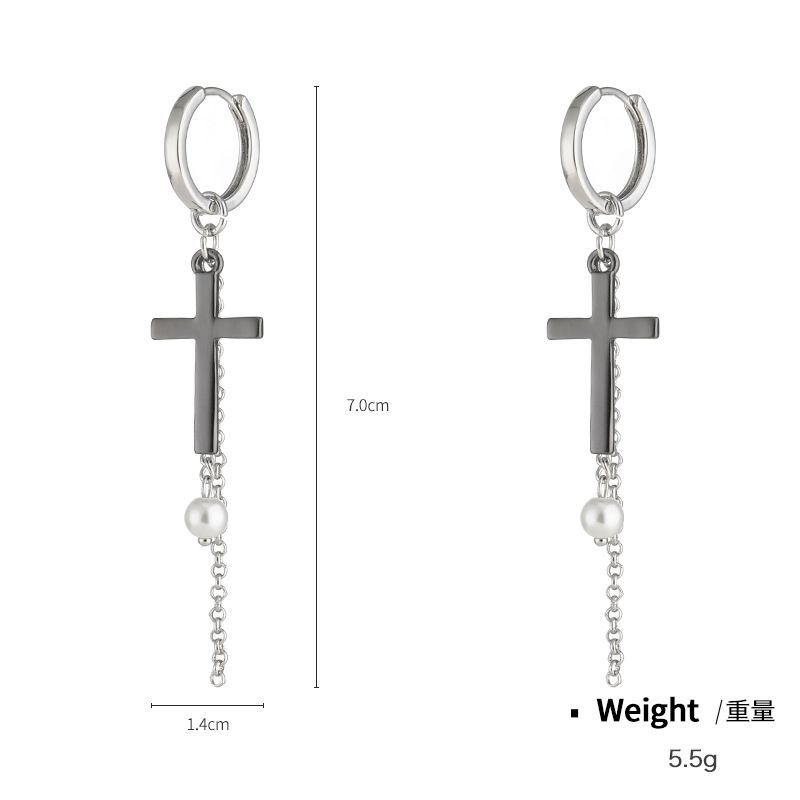 Kenjie Autumn Winter New Cross Pendant Layered Necklace Ins Style Fashion Chain Pearl Earring Set_voghion.com