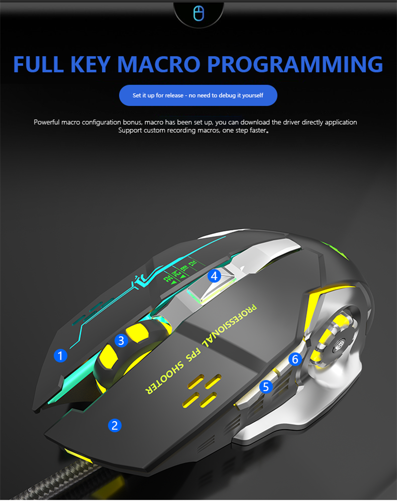 Wired Mute X Game Mouse Interfaccia USB Key Gear Regolazione DPI Supporta Game ro Programmazione Office Mou Pgramming_voghion.com