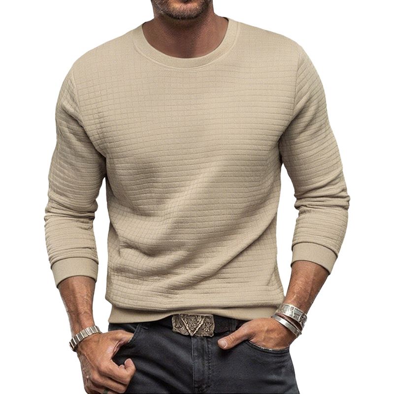 Ropa para hombre, otoño e invierno, camisa informal ajustada para hombre, camiseta de manga larga con cuello redondo y diseño de gofre_voghion.com