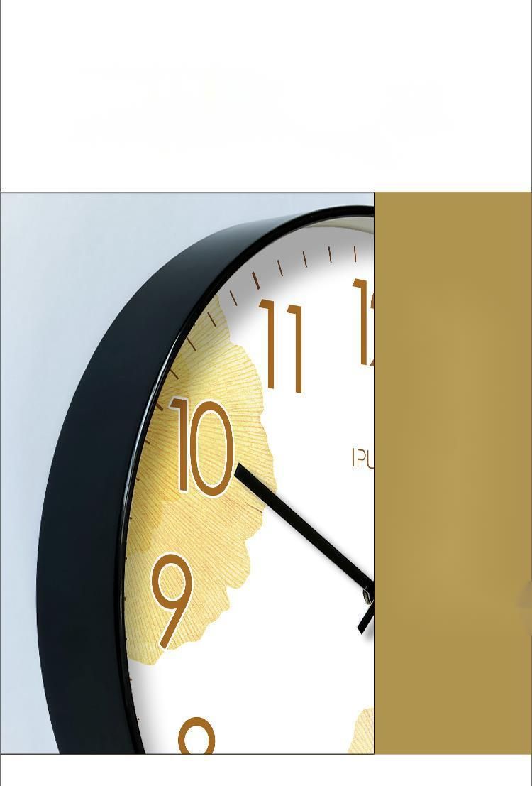 Yipula 6234 Wanduhr im goldenen Ginkgo-Stil für das Wohnzimmer, schlichter nordischer Stil, leise, Sekundenzeiger, Quarzuhr_voghion.com
