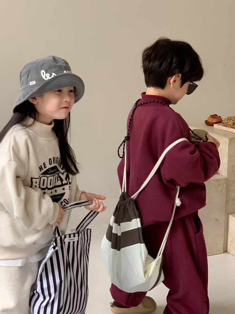 Pull en peluche à col haut pour garçons et filles, ensemble deux pièces épais avec l'alphabet coréen, pour enfants, hiver 2023_voghion.com