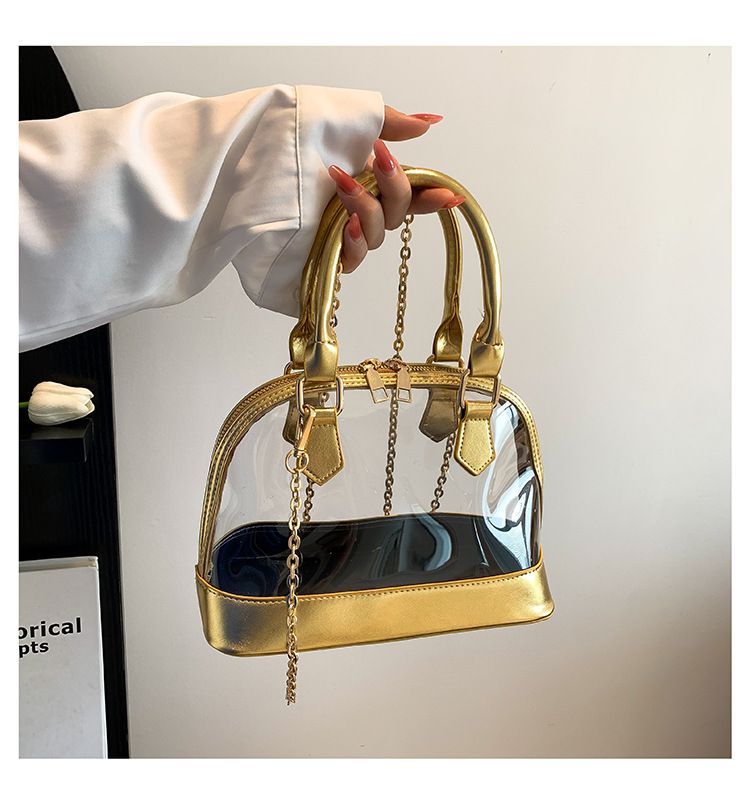 Borsa a tracolla con tracolla a conchiglia in PVC trasparente con cuciture, da donna, alla moda_voghion.com