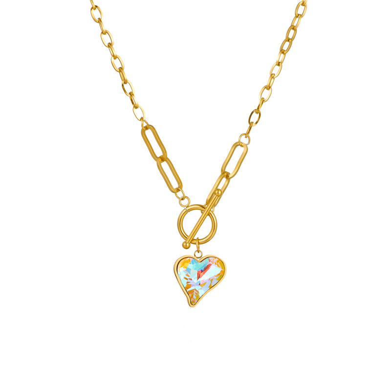 European and American fashion creative retro high-end faceted fantasy crystal love pendant OT buckle chain necklace_voghion.com