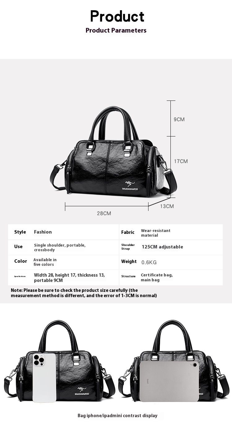 Women's Bag New Fashion Retro Versatile Contrasting Color Boston Pillow Bag Soft Leather Hand-held Large Capacity Mother Bag_voghion.com