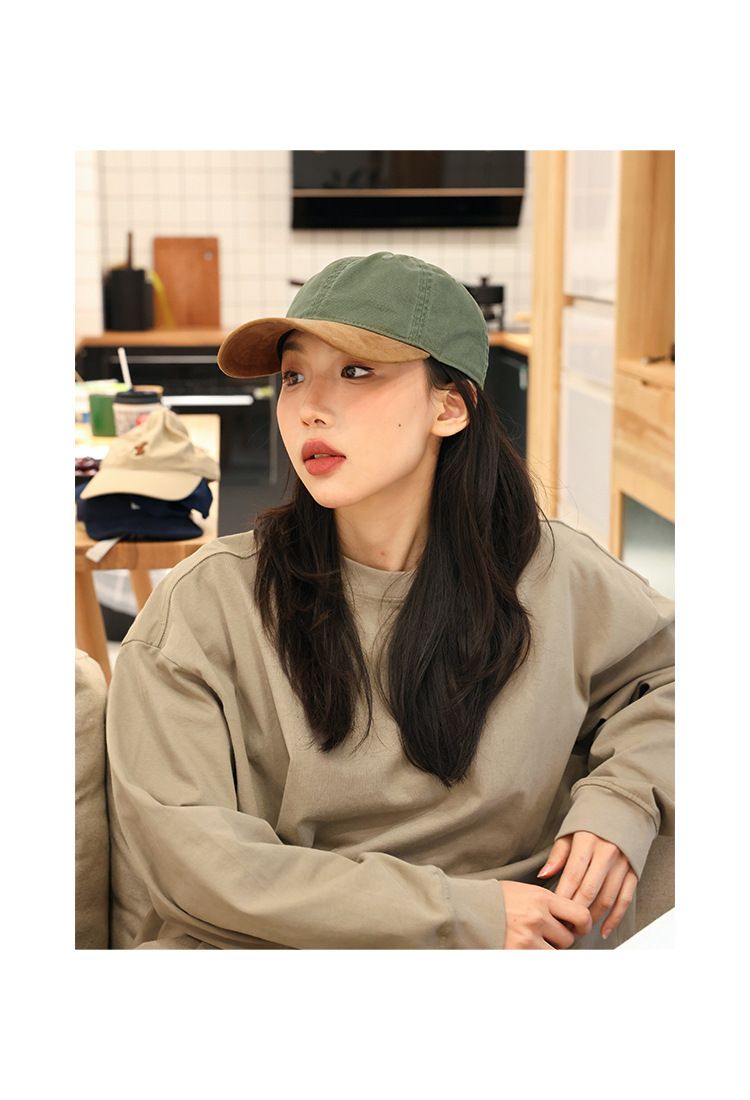New Spring Hat Japanese Suede Spliced Duck Tongue Hat Women's Contrast Canvas Baseball Hat Men's Summer Soft Top Hat_voghion.com