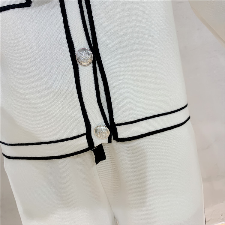 Women's fashion professional suit age-reducing temperament knit cardigan style wide leg pants two-piece set_voghion.com
