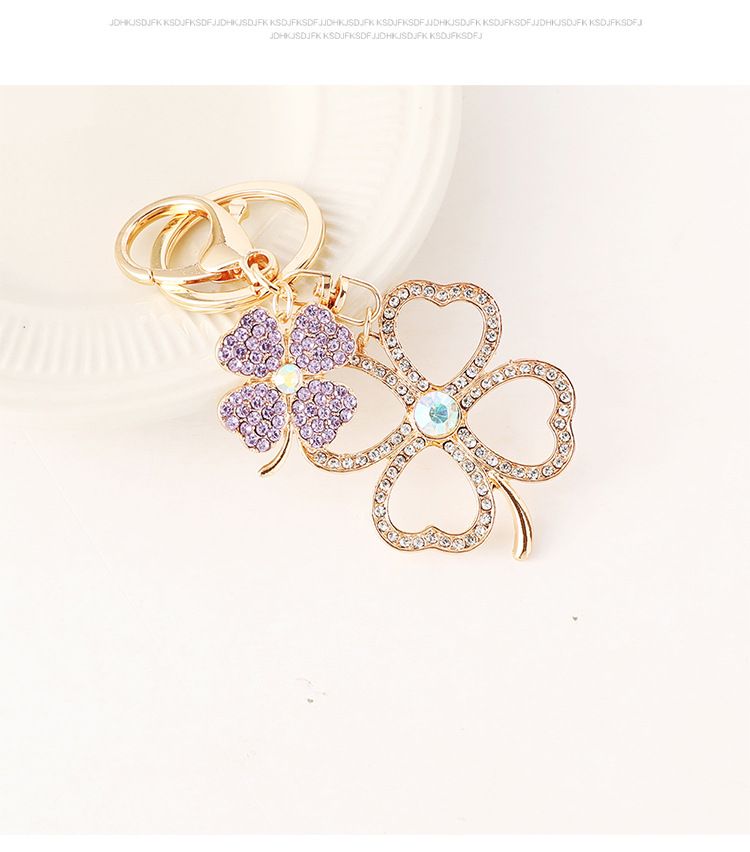 Inlaid Diamond Creative Four-Leaf Clover Exquisite Bag Luxury Style Keychain Pendant Alloy Four Flowers_voghion.com