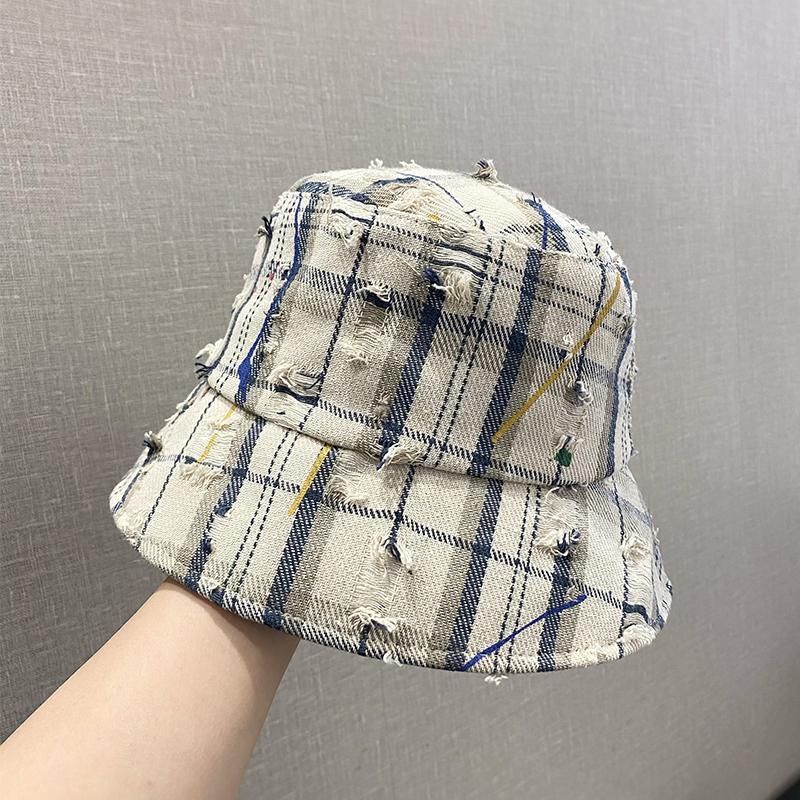 Cappello da pescatore per bambini, primavera ed estate, a quadri, con fori, cappello da lavabo, casual, versatile, pieghevole, cappello da sole_voghion.com
