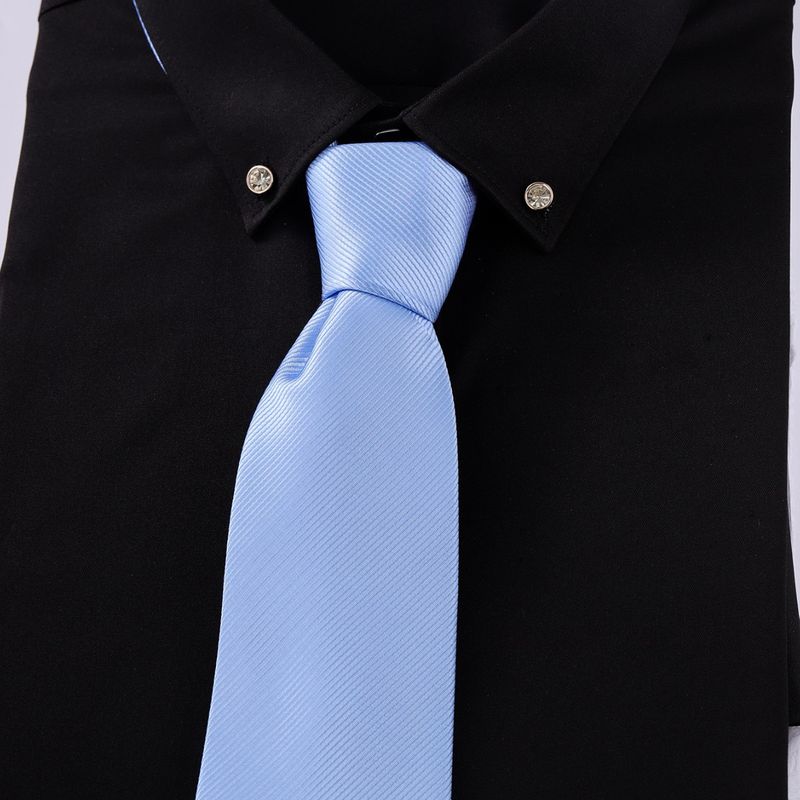 Cravatta nera a righe da uomo, elegante e formale, con cerniera, senza nodo, disponibile in magazzino, da 8 cm, facile da tirare._voghion.com