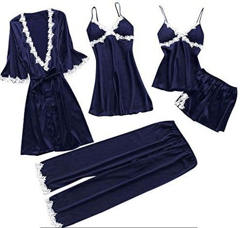 Lenjerie de dormit pentru femei Pijamale sexy din cinci piese pentru femei Rochie de mireasa cu maneca mijlocie de vara Marime mari Imbracaminte pentru casa Camasa de noapte_voghion.com