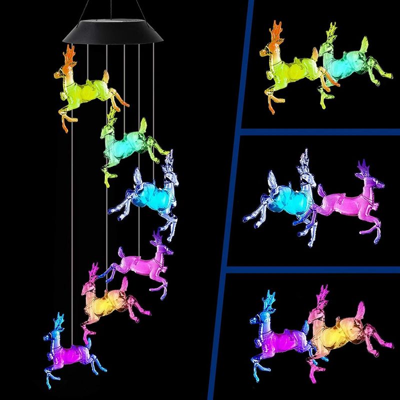 Solar-Powered Christmas Wind Chime Lights - Outdoor Holiday Decor With 7 Color Changing LEDs (Black Shell Design Waterproof)_voghion.com