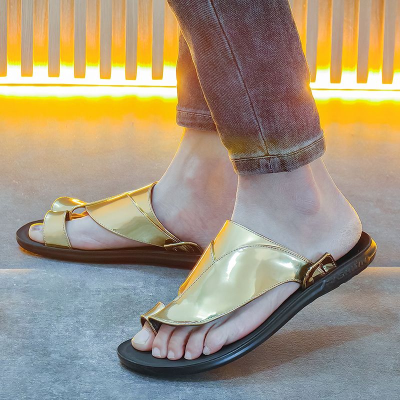 Unschlagbare Qualität Neue Strandschuhe 2025 Sommer Gold Sandalen Mit Zehensatz, Große Größe, Herren Cool_voghion.com