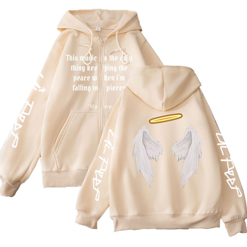 Felpa con cappuccio streetwear con stampa ali d'angelo - Felpa oversize con cerniera per donna | Pullover unisex alla moda | Comodo misto cotone | Colori assortiti (S-XXXL)_voghion.com