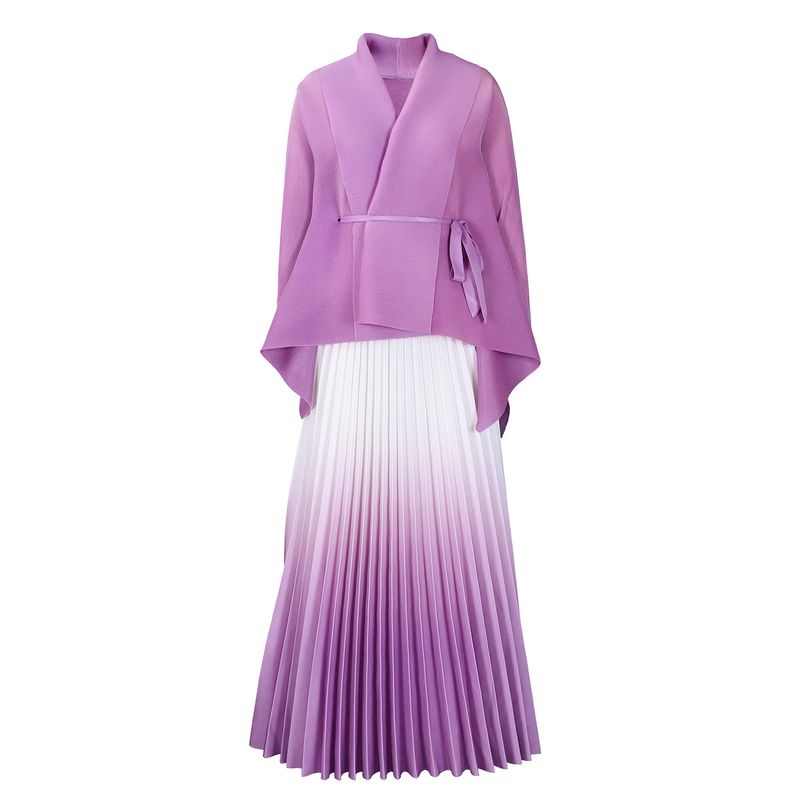 Ženska oblačila Jesenski veliki modni elegantni komplet z netopirskimi rokavi in gradientnim barvnim krilom iz dveh kosov_voghion.com