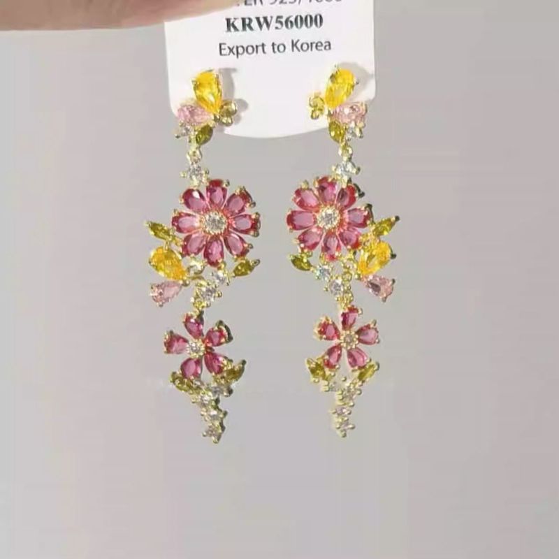 2025 Color Flash Diamond Flower Fringed Earrings Women's Light Luxury Fashion Design Butterfly Earrings_voghion.com