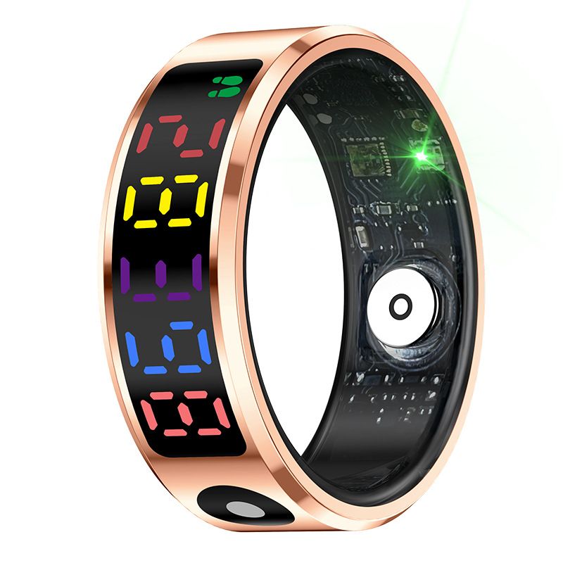 R12 Anello intelligente con schermo a colori per uomo e donna, anello fitness intelligente con tocco intelligente, frequenza cardiaca, ossigeno nel sangue, IP68 impermeabile_voghion.com