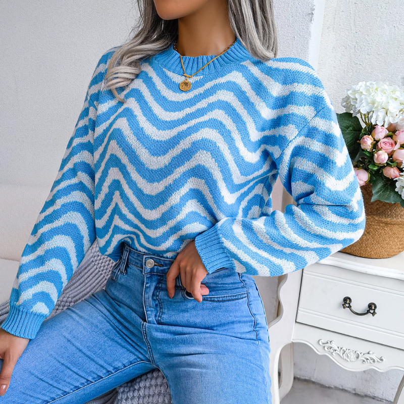 Abbigliamento femminile Vero e proprio colpo di autunno e inverno street style maglione lavorato a maglia a maniche lunghe a righe a contrasto di colore stazione indipendente abbigliamento femminile_voghion.com