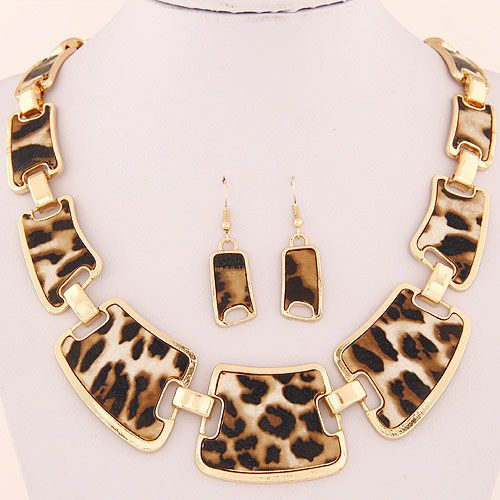 Halskette zubehör Koreanische version leopard print halskette pullover kette ohrring set_voghion.com