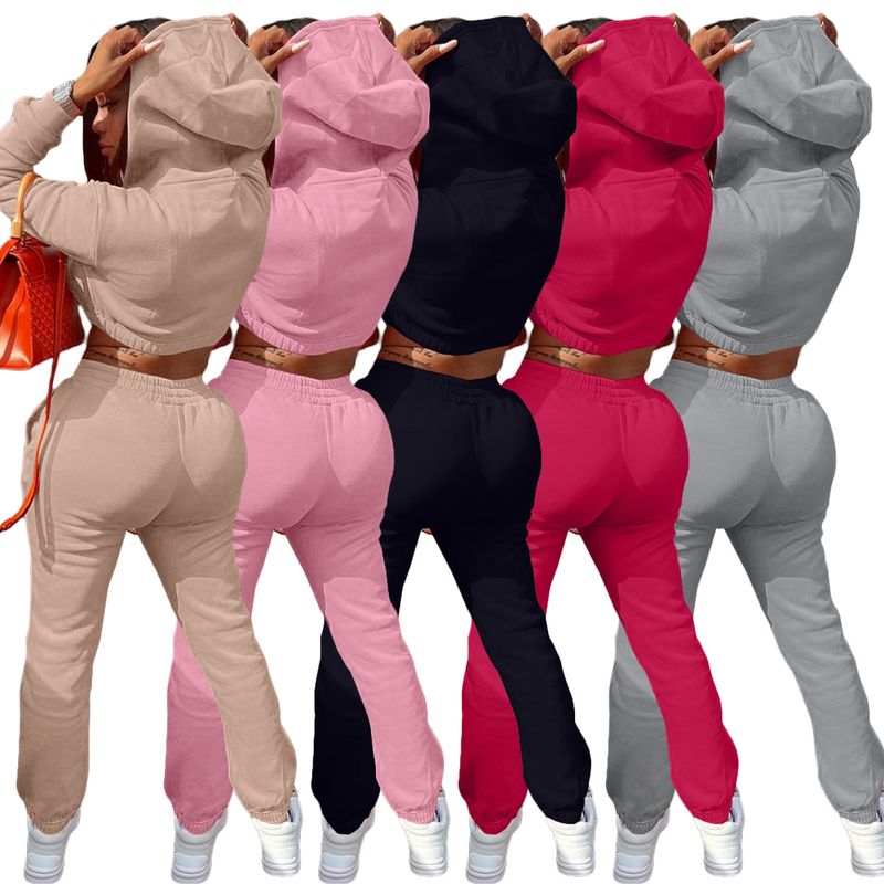 L279 Damenbekleidung Herbst Winter Fleece Kapuzenpullover Casual Zweiteiliges Set_voghion.com