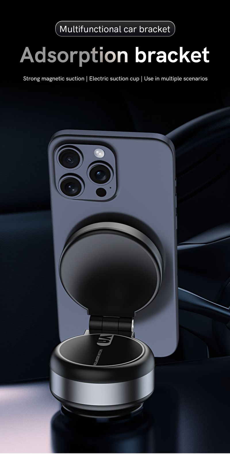 Car Phone Holder Electric Vacuum Suction Cup Telescopic Strong Magnetic Adsorption Bracket For Gym Kitchen Stand Compatible With IPhone_voghion.com