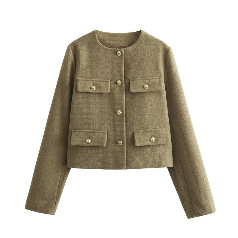 Women's Clothing autumn gold button flap short women's top_voghion.com
