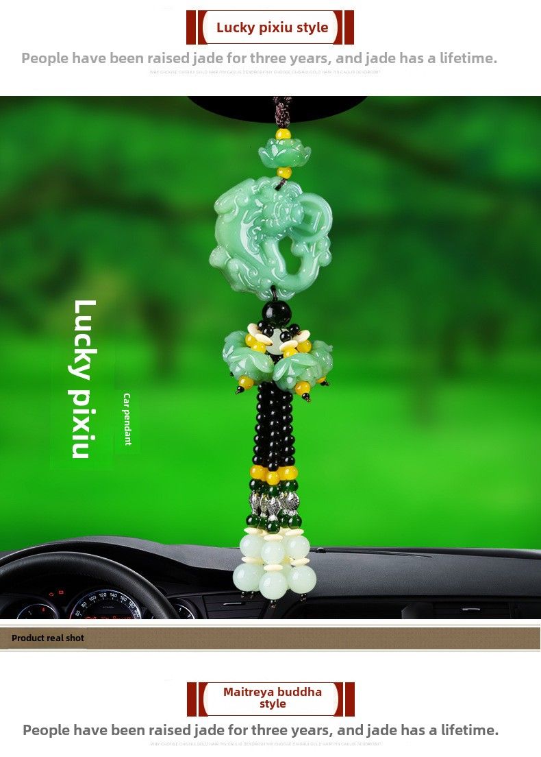 Nuovo ciondolo verde giada decorazione auto auto loto, entrata e uscita sicure, ciondolo Pixiu_voghion.com