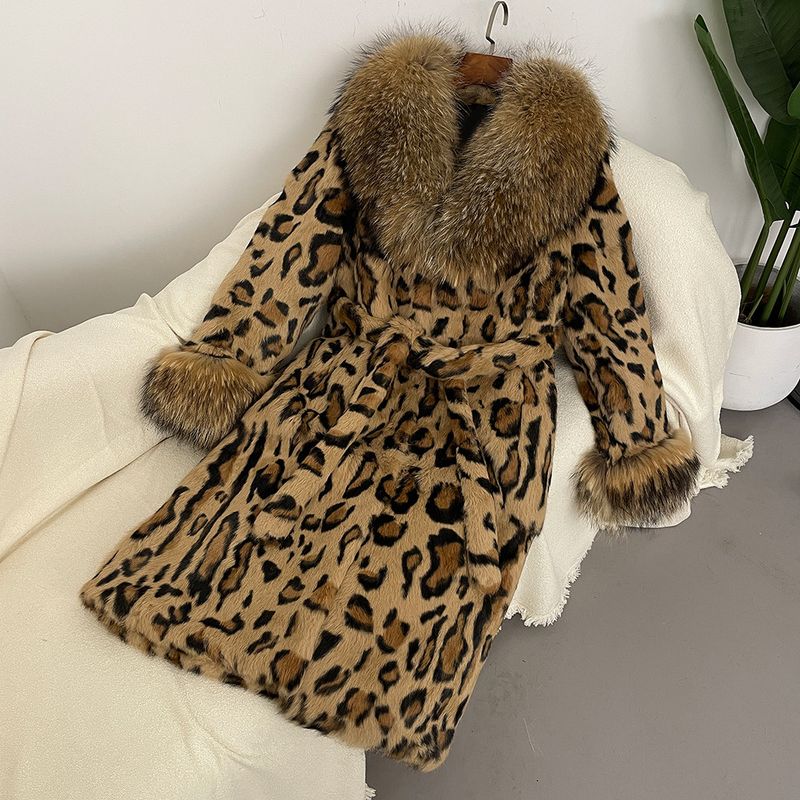 Women's Clothing new leopard print real rabbit fur coat warm and fashionable fur coat_voghion.com