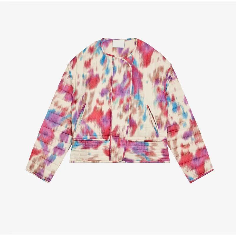Damenbekleidung 2024 Herbst und Winter im neuen Stil, langärmelige Batik-Kurzjacke aus warmer Baumwolle_voghion.com