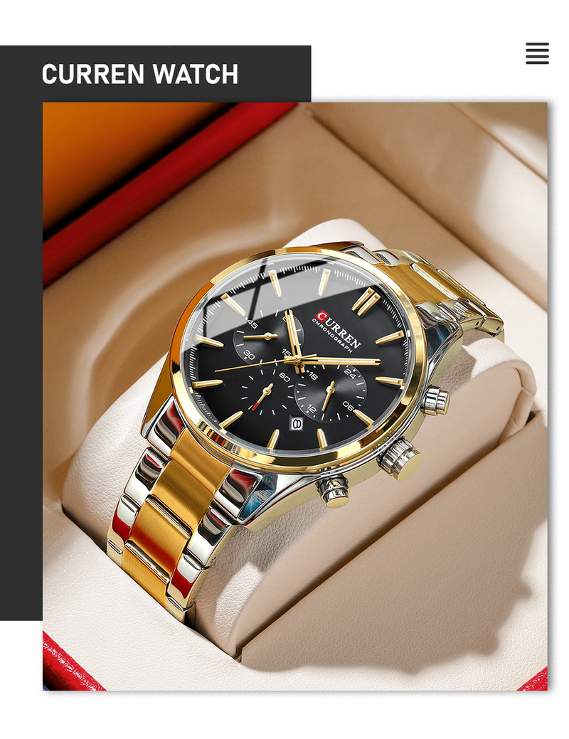 CURREN/CARREN 8446 Orologio da uomo al quarzo con cinturino in acciaio a sei pin, calendario, indicatore di 24 ore_voghion.com