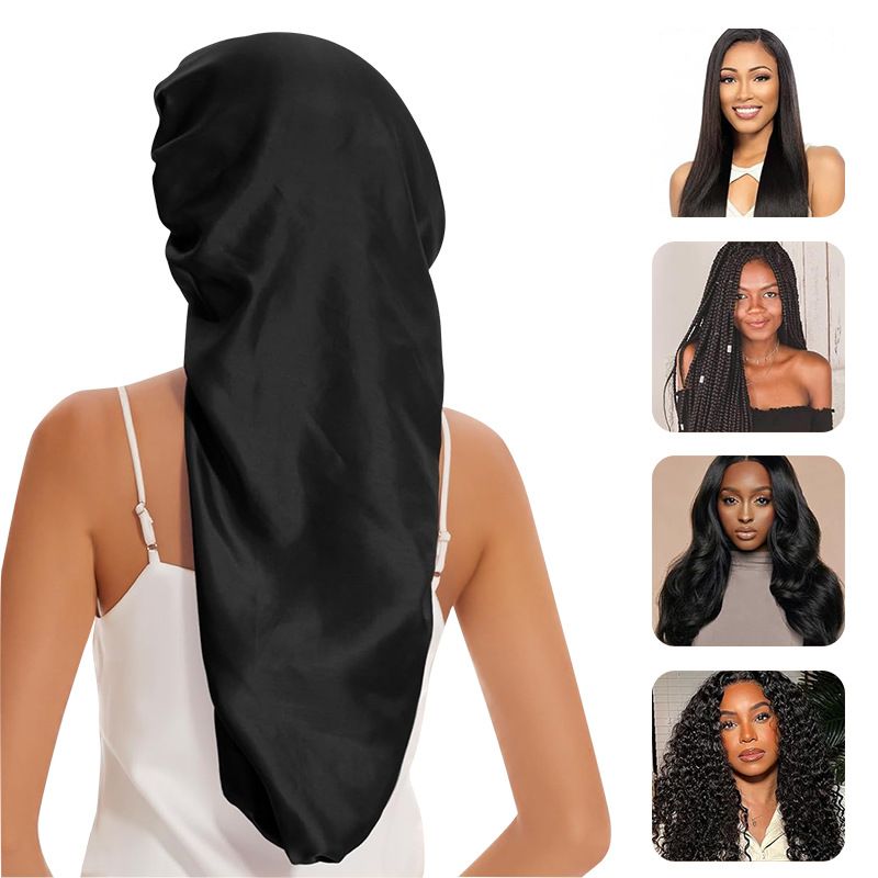 Hijab & Turban, doppellagig, Satin, lange Röhre, Schleife, Nachtmütze für Frauen mit elastischem Band, Seide, verlängerte Haarpflegekappe, doppelseitig tragbar_voghion.com