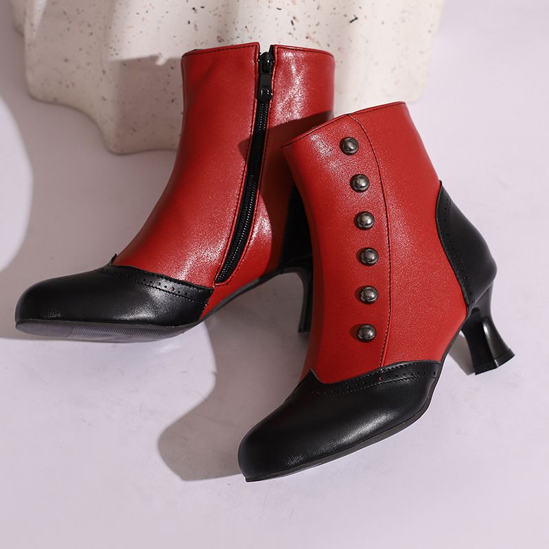 Damen Stiefeletten Herbst Winter Kurze Stiefel Farbblock Mitte Der Wade Mit Nieten Roman Dicker Mittelhoher Absatz Martin Brogue Damen S Stiefel Größe_voghion.com