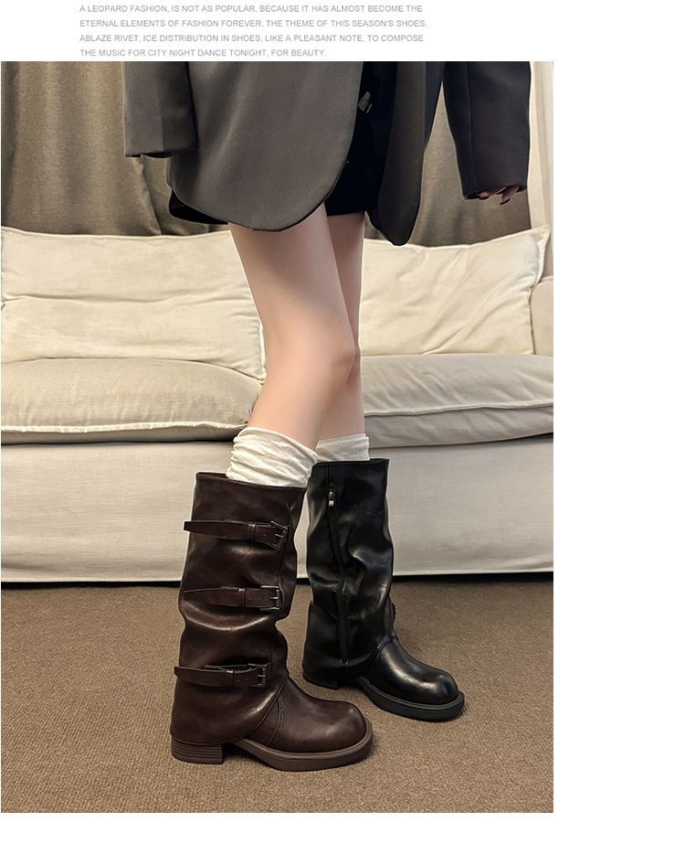 Modische Cowboystiefel für Damen mit klobigem Absatz – Retro-Stiefeletten im Blockstil für Damen, bequeme Stiefel mit runder Zehenpartie und halbhoher Wadenhöhe in Schwarz und Braun_voghion.com