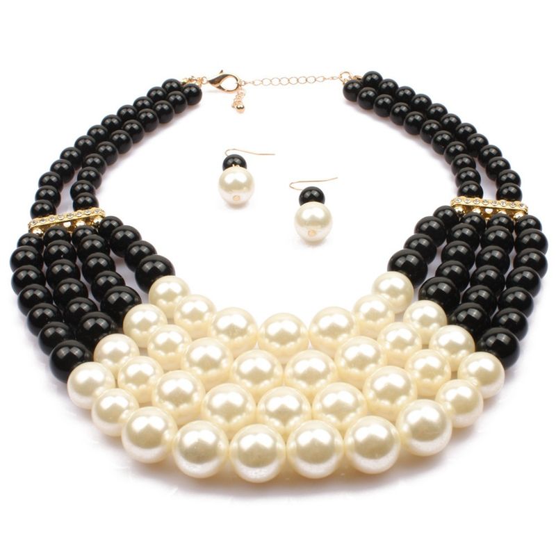 Collar y pendientes cortos de perlas versátiles hechos a mano con múltiples capas_voghion.com