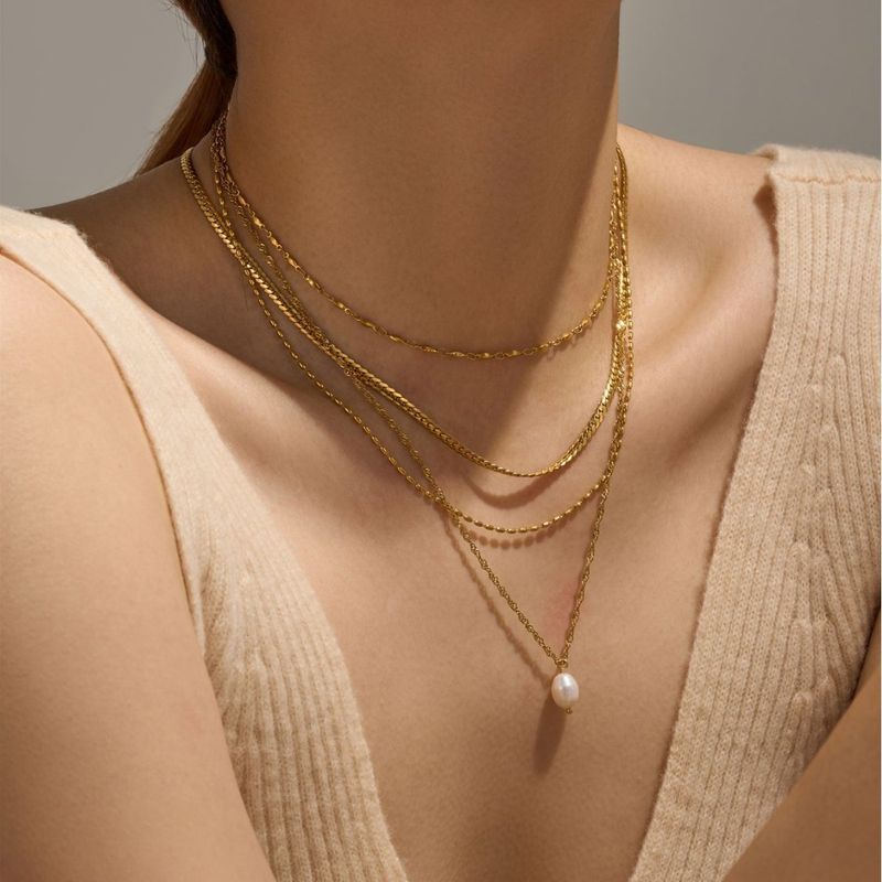 Women's Jewelry Stainless Steel Multi Layered Necklace 4 Layer Necklace High End Fashion Design Necklace_voghion.com
