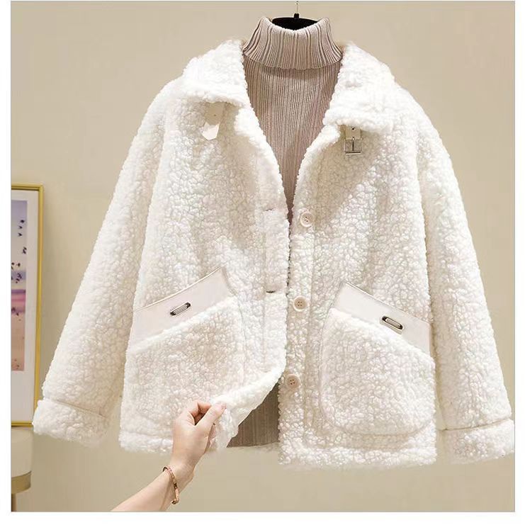 Women's Clothing autumn and winter granular fleece plus velvet thickened small size large loose warm coat _voghion.com